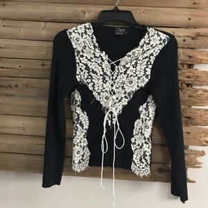 Clips Tricot Italy Knit Pullover Blk Lace S/XS